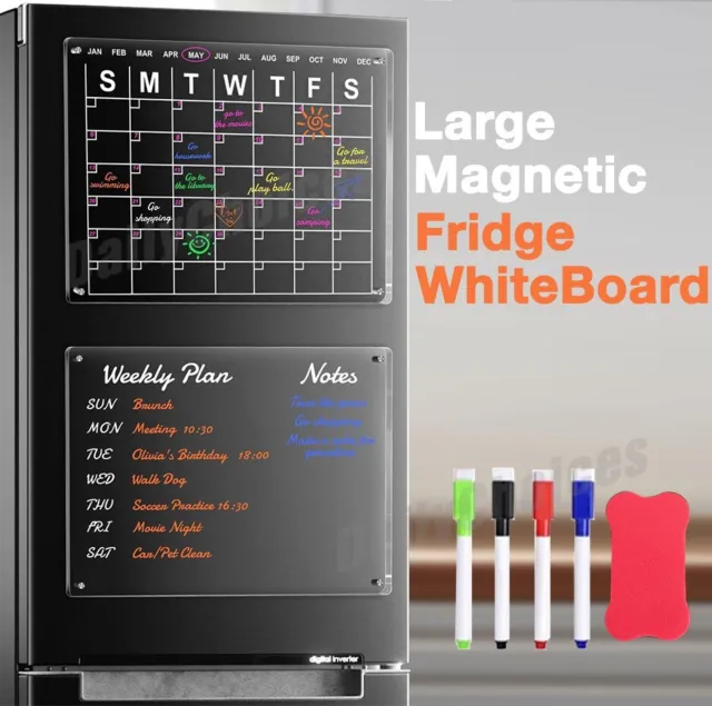 Magnetic Fridge Whiteboard Monthly Calendar Planner Acrylic White Board Set