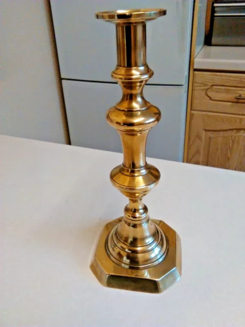 Large Antique Brass Ejector Candlestick - 11" Tall (4290)