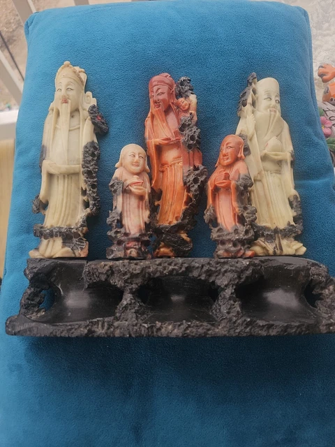 Antique Chinese Deities Very Old Stone Carved Beutiful 9"high X 8.5"wide