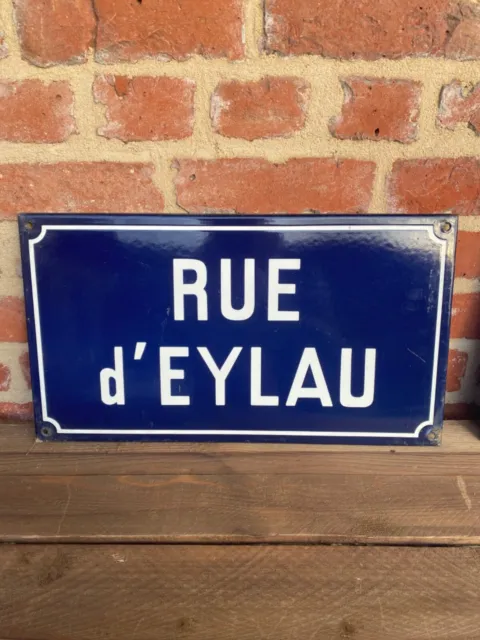 old french enamel steel street sign road Rue Eylau France