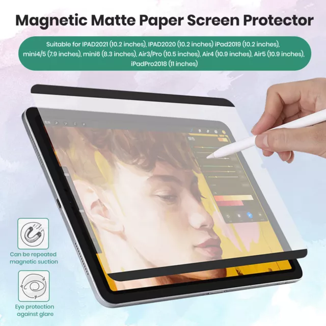 Magnetic Like Paper Removable Matte Screen Protector For Apple iPad Tablet (2PC)