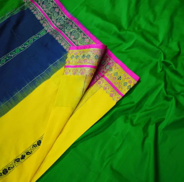 Vintage Green Saree Pure Silk Hand Woven  Indian Sari Craft 5yard Ethnic Zari