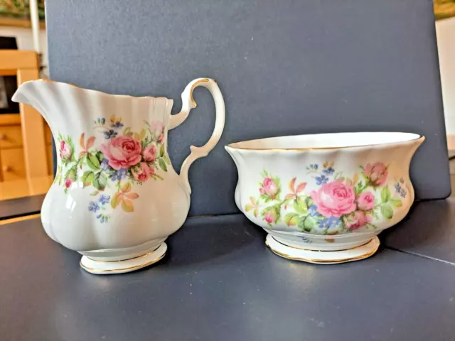 Royal Albert MOSS ROSE Milk Jug & Sugar Bowl, excellent condition