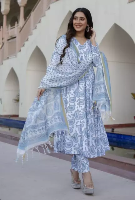 Listo Hermoso Mujer Kurta Pantalón Indio Diseñador Étnico Salwar Kameez Vestido