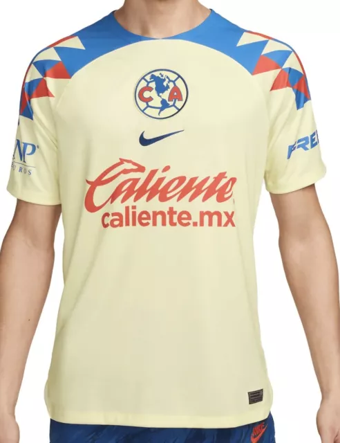 Nike Club America Home Authentic Match Player Jersey 22/23 w/ LIGA MX Patch  (Lemon Chiffon/Medium Blue)