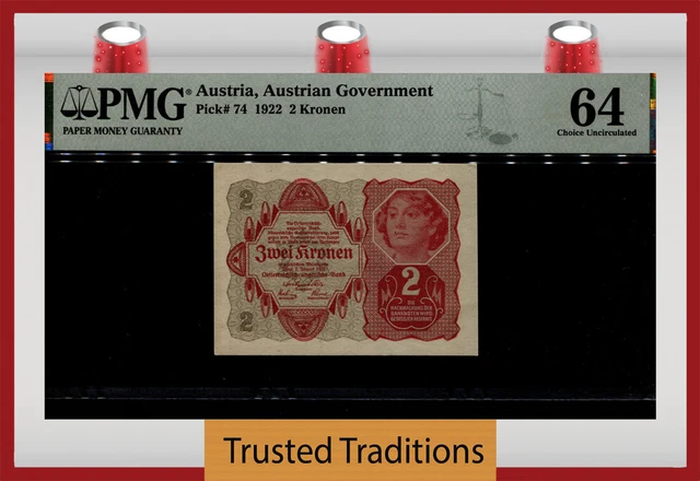 Tt Pk 74 1922 Austria Austrian Government 2 Kronen Pmg 64 Choice Uncirculated