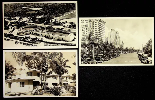 Florida Lot 3 RPPC 1940s Postcards Biscayne Blvd Colony Villas Marine Studios