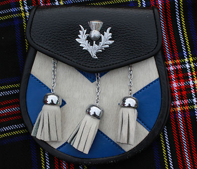Cardo Kilt Scozzese Sporran Saltire/Saltire pelle Gonnellino Cardo Crest Stemma 