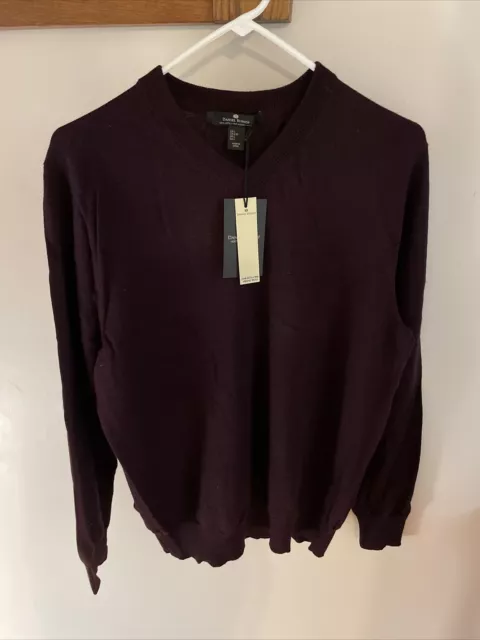 NWT Daniel Bishop Large Extra Fine Merino Wool  V Neck Sweater Eggplant Purple 3