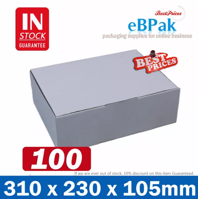 100x Mailing Box 310 x 230 x 105mm A4 Diecut White Shipping Carton B19 3