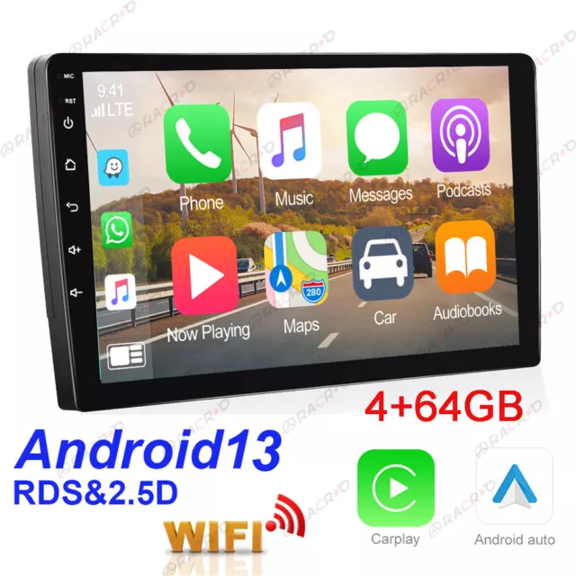 4+64GB 2 DIN 10.1"  Autoradio Wireless Android 13 Carplay GPS Navi RDS WIFI BT
