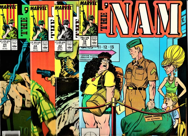 The Nam # 15, 22, 24, 25 Vietnam War 1988 VF/NM Marvel Comic Book Lot Military