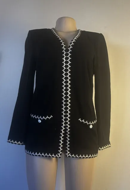 St. John Collection By Marie Gray Black Mid Length Zipper Cardigan Size P