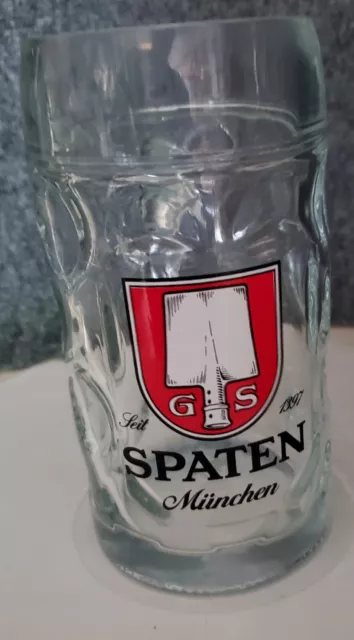 Spaten Munchen 1 Liter  Dimpled Germany Oktoberfest Beer Mug Glass Stein