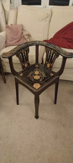 A Stunning Antique Edwardian Corner Chair With Beautiful Inlay Decoration
