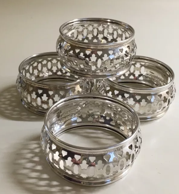 Vintage Roden Bros / Birks Toronto Sterling Silver Pierced Set 4 Napkin Rings