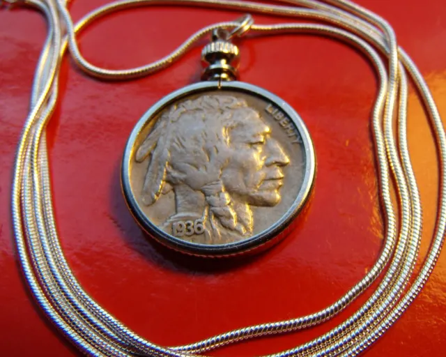 AU well struck American Buffalo Nickel on an 18" 925 ITALY Silver Snake Chain