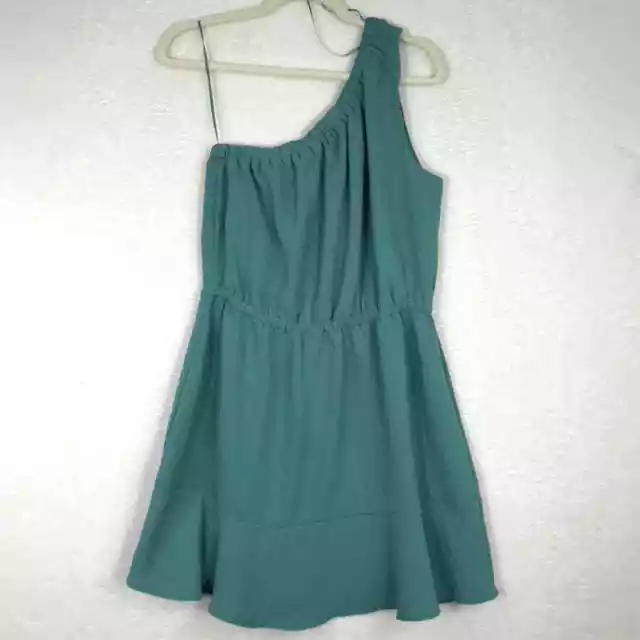 Socialite Dress Womens Large Green One Shoulder Mini Tiered Elastic Waist Boho