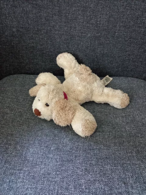 A8- Doudou peluche chien marron beige Marks and spencer collier rouge os
