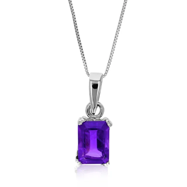 1 cttw Pendant Necklace, Purple Amethyst Emerald Shape Pendant Necklace for
