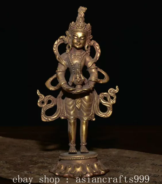 5.2" Alte Tibet Bronze 24K Gold Gilt Padmapani Lokeshvara Tara Göttin Statue