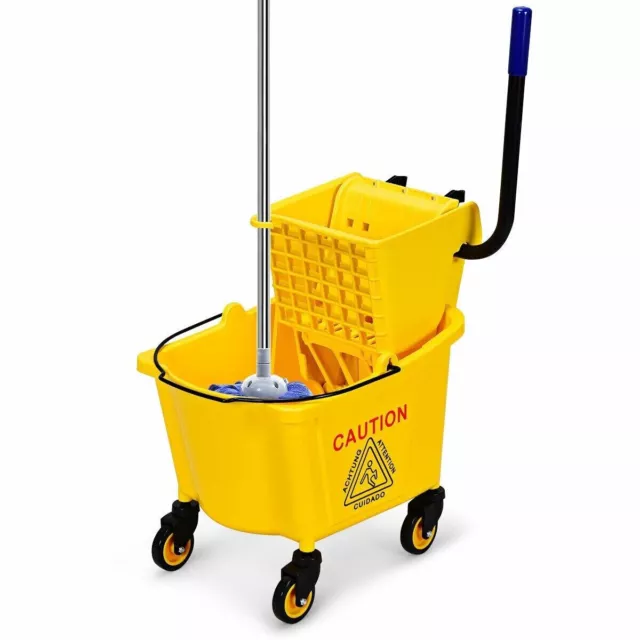 Commercial Mop Bucket Wringer Rolling Floor Cleaning Trolley with Mop Holder