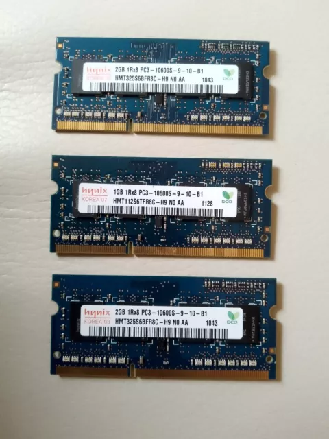 Hynix PC3-10600s , 3 Modules, 2 At 2GB And One At 1GB