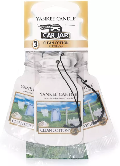 Yankee Candle Car Jar Scented Hanging Air Freshener Clean Cotton Pack of 3