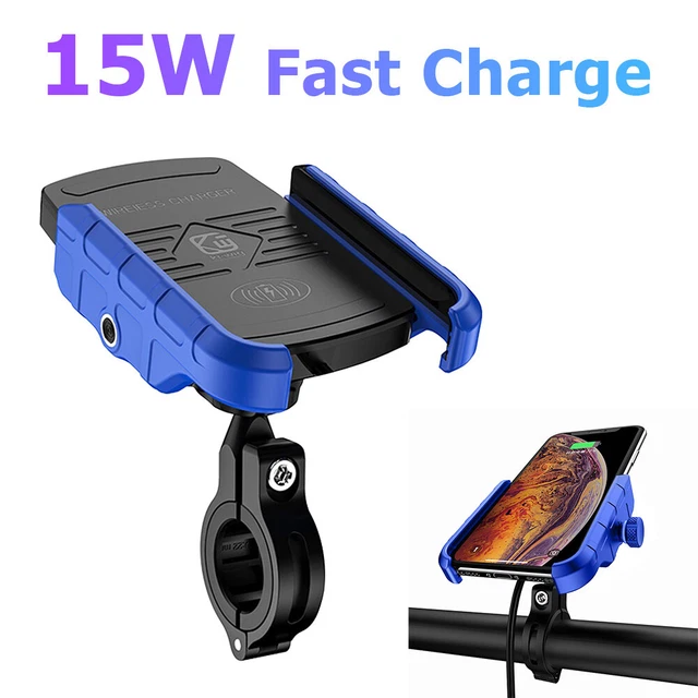 Motorcycle GPS Cell Phone Mount Holder Wireless USB Charger 15W Fast Charging BU