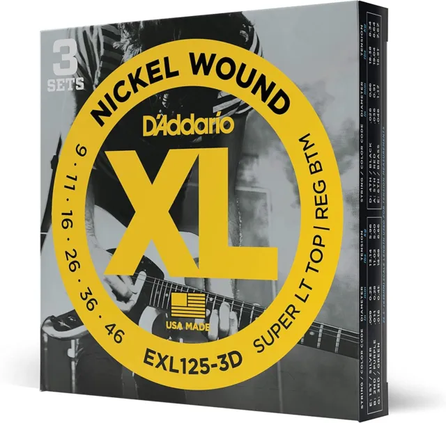 3 Pack D'Addario EXL125 Electric Guitar Strings 9-46 Light EXL125-3D Sets