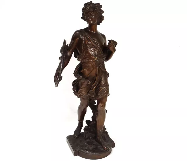 Sculpture bronze jeune homme branchage palme signée Moreau XIXème siècle