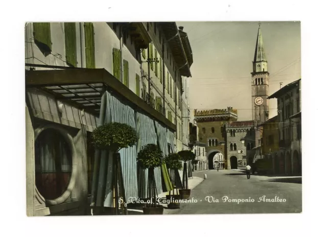 S. Vito al Tagliamento via Pomponio Amalteo cartolina animata viaggiata 1955