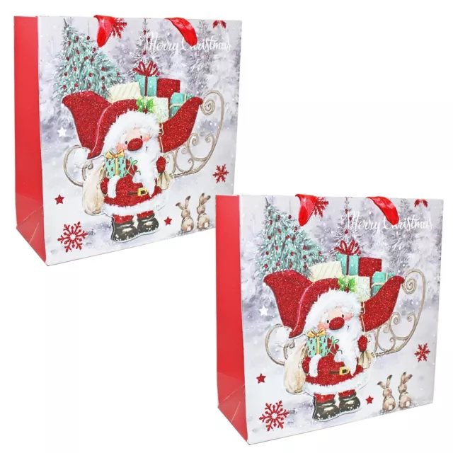 2 Paquete 3D Regalo Navidad Bolsas 16cm x 16cm Brillante - Trineo de Papá Noel