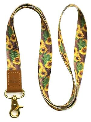 Sunflower Print Lanyard Keychain New Fashion Leather Buckle ID Badge Holder Keys