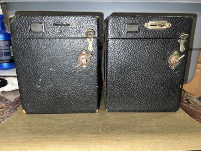 2 Vintage Antique Kodak Eastman No. 2A Brownie Cameras Model B 1916 Leather Box