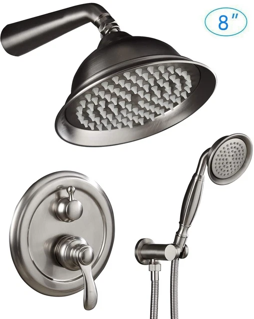 SHOWER FAUCET SET Brushed Nickel 8" Rain Shower Head Combo Kit System