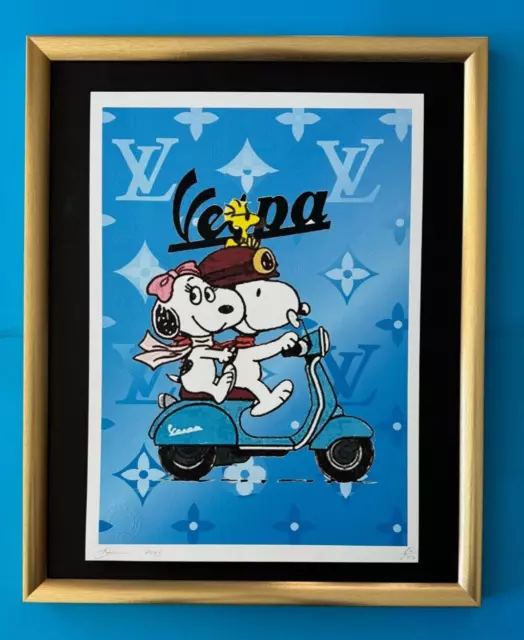 DEATH NYC Hand Signed LARGE Print COA Framed 16x20in Snoopy Vespa Murakami LV 2