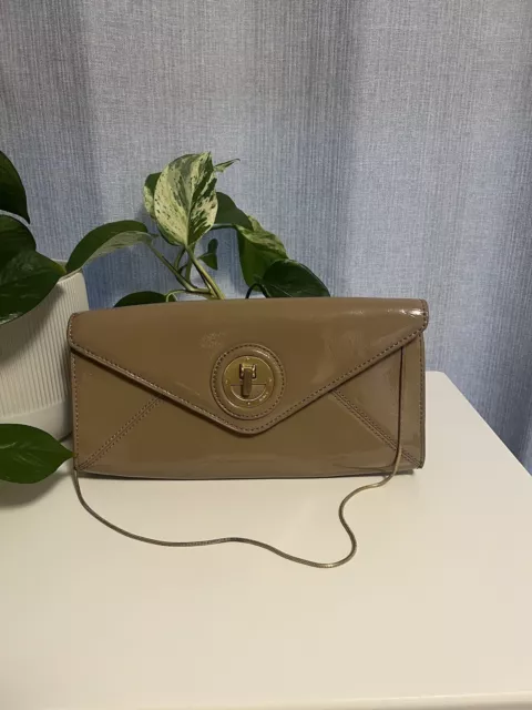 🤎 MIMCO - Large Envelope Turnlock Clutch Bag - Patent Brown/Gold - Used Twice