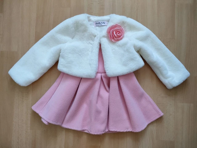 ⭐Baby Mädchen Outfit, Elegant,  Kleid& Fell Jacke, Rosa/Weiß, Gr.74 WIE NEU!⭐