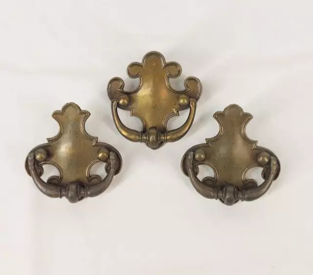 Lot Of 3 Vintage Drop Bail Drawer Pulls Handles Bronze Color Metal With Screws