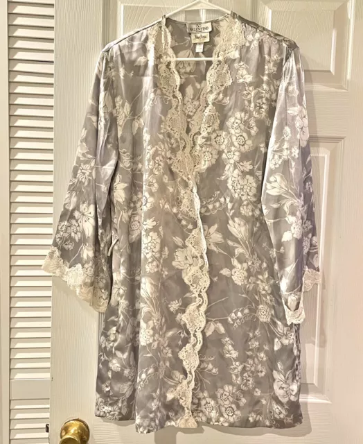 VINTAGE VALENTINO INTIMO Neiman Marcus Satin Lace Floral Lingerie Robe ...