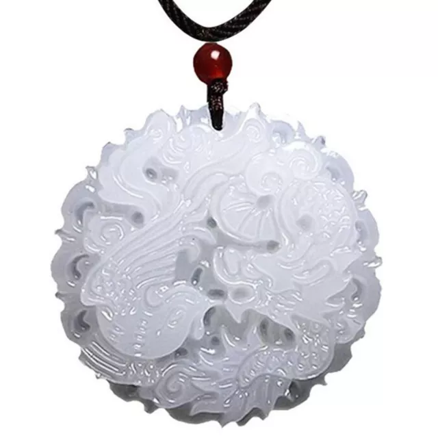 Burmese Grade A White Jadeite Jade Dragon Pendant Necklace D880