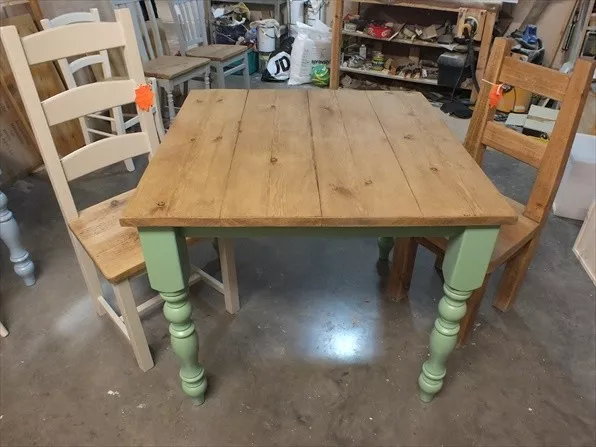 Reclaimed Painted 3' X 3' Farmhouse Table Bespoke Sizes & Colours Green