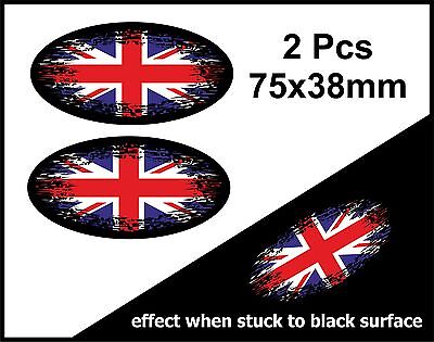 2Pcs Oval FADE TO BLACK & Union Jack British UK GB Flag vinyl car sticker 75mm