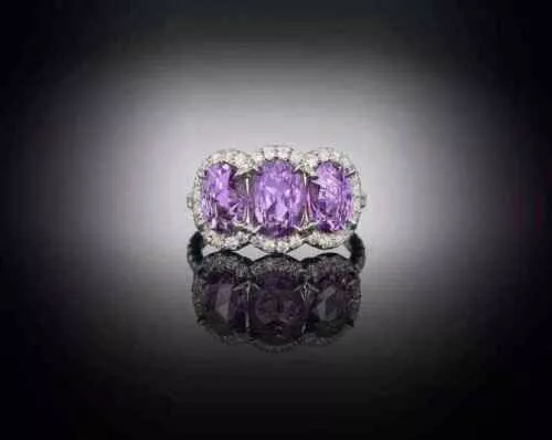 Awesome 3.40CT Oval Shape Purple Sapphire Three Stone Wedding Ring In 935 Silver