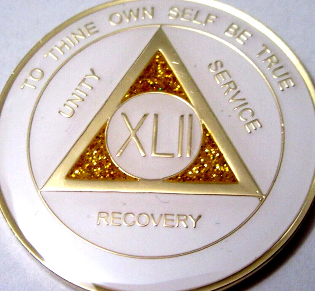 Moneda de oro blanco BRILLANTE Alcohólicos Anónimos 42 años AA medallón ficha chip