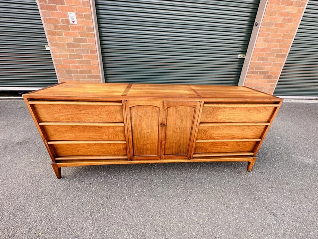 Beautiful Mid Century Modern Lane Walnut Triple Lowboy Dresser or Credenza
