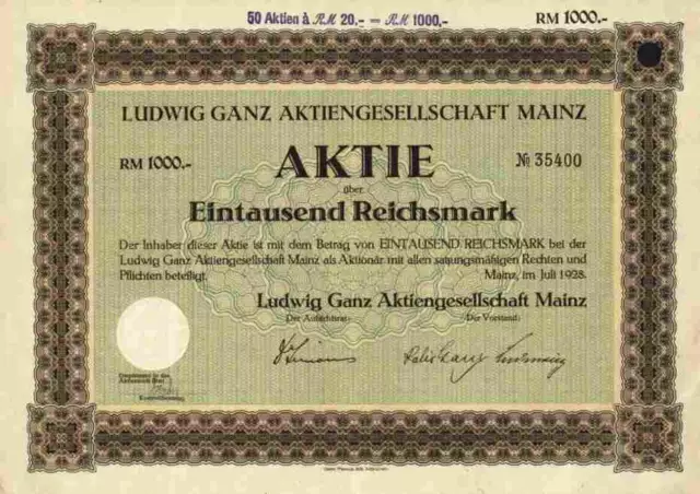 Ludwig Ganz Teppiche 1928 Mainz Rhein Pfalz Wiesbaden Berlin München 1000 RM RAR