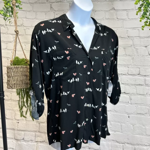 TK MAXX JUST Living Bird Shirt Womens Size XL Black Pink Nature Lightweight New 7.00 PicClick UK
