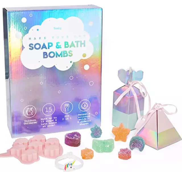 Soap & Bath Bomb Making Kit - Reusable Molds and Gift Bracelet - Educational NEW